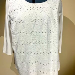 Coldwater Creek White Eyelet Shirt 3/4 Sleeve 2X